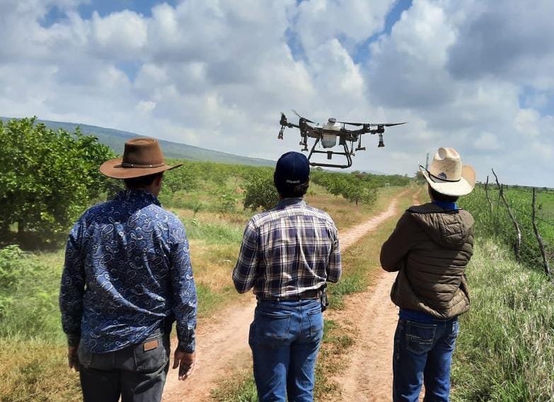campesinos recibiendo capacitación sobre el uso de los drones para agricultura